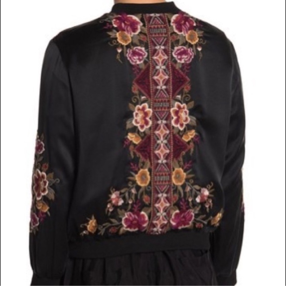 Johnny Was Nepal Bomber Silk Floral Jacket Black - Picture 3 of 13